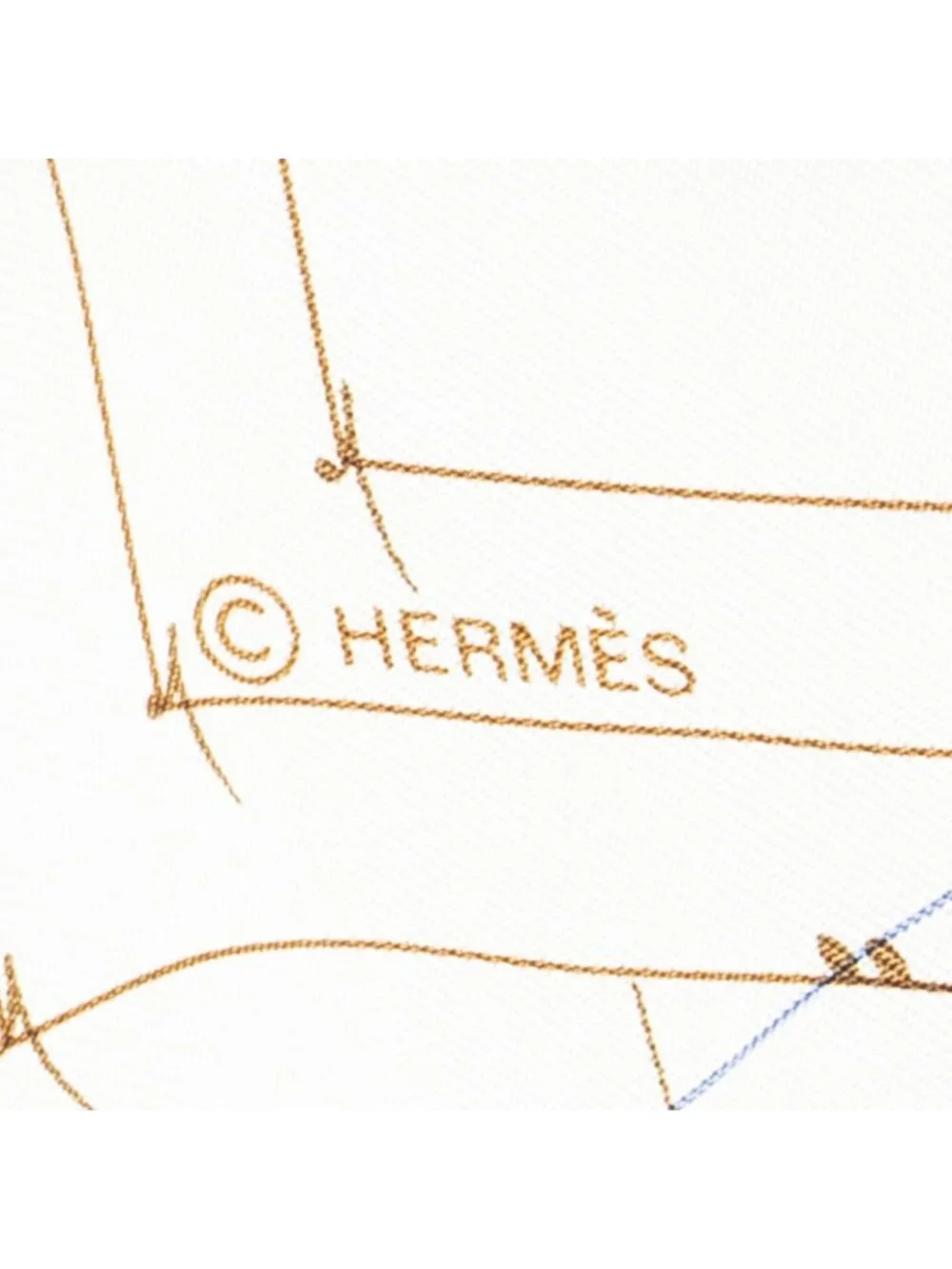 ★SOLD★ Hermes Scarf Ivory Beige Blue Silk - Picture 4 of 5
